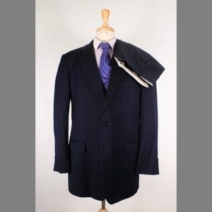 Brooks Brothers Navy Stripe Suit 44L 38x31